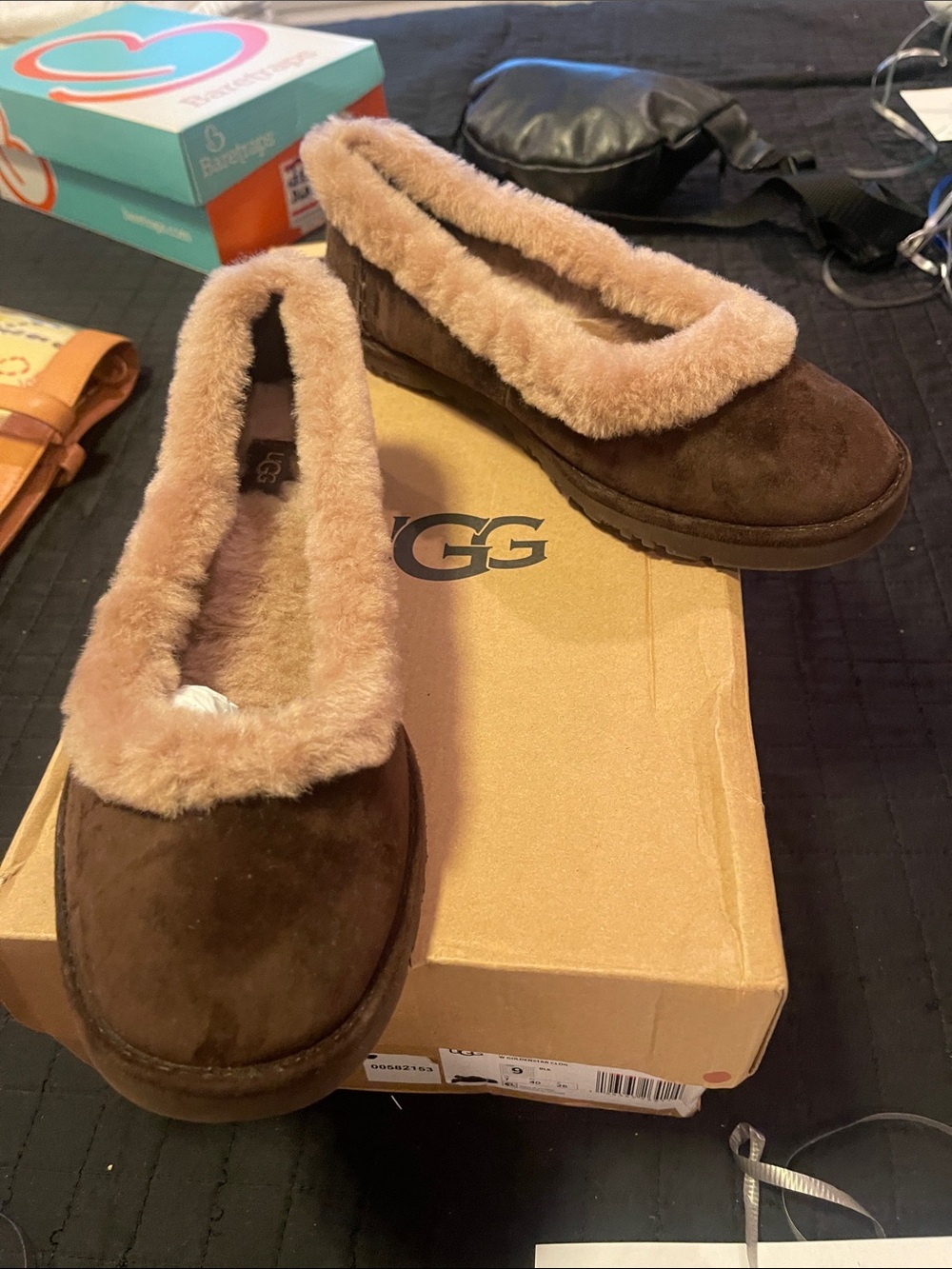 Ugg zora dusted cocoa flats fur lined shoes new msrp $145 sz 7.5m - Picture 5 of 9